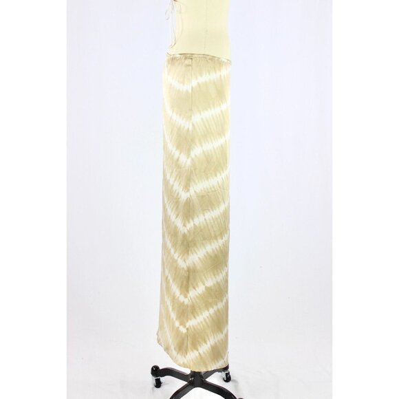 INDAH Tan Beige Tie Dye 100% Silk Satin Wrap Front Maxi Slip Skirt, Size S - Picture 3 of 13